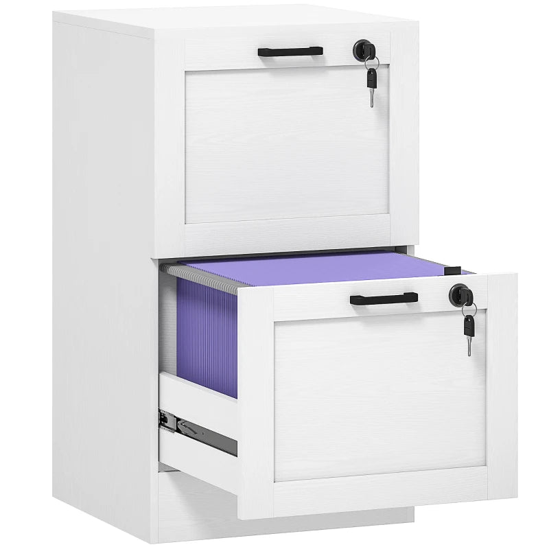 Secure 2-Drawer White Filing Cabinet with Lock - Stylish Storage Solution for Home or Office Organization
