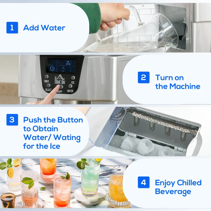 3L Ice Maker & Water Dispenser - 12kg Daily, 9 Ice Cubes in 6-10 Mins, Silver, Compact & Efficient