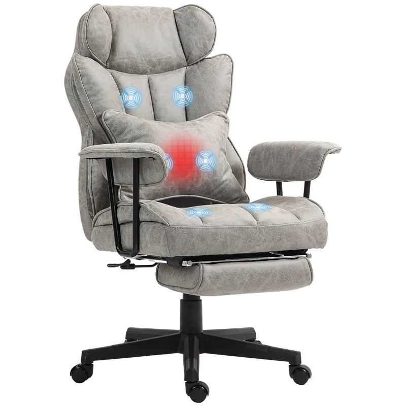 Ergonomic Office Chair with 6-Point Massage & Heat, Reclining Function, Lumbar Support, Foot Rest, Height-Adjustable, Grey