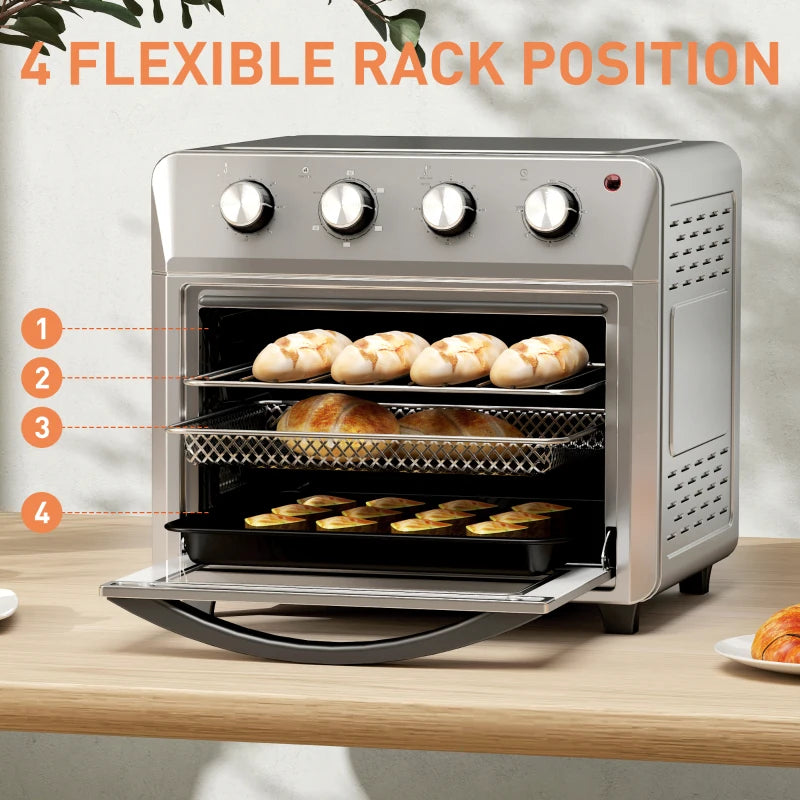 24L Air Fryer Oven - Oil-Free Cooking, Grill & Bake, Touch Screen, Adjustable Temp, Timer, 1600W, Dishwasher Safe, Silver