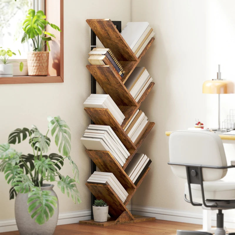 Unique Eight-Section Wood-Effect Tree Bookcase - Stylish Storage Solution for Home & Office, Modern Design, Durable Construction