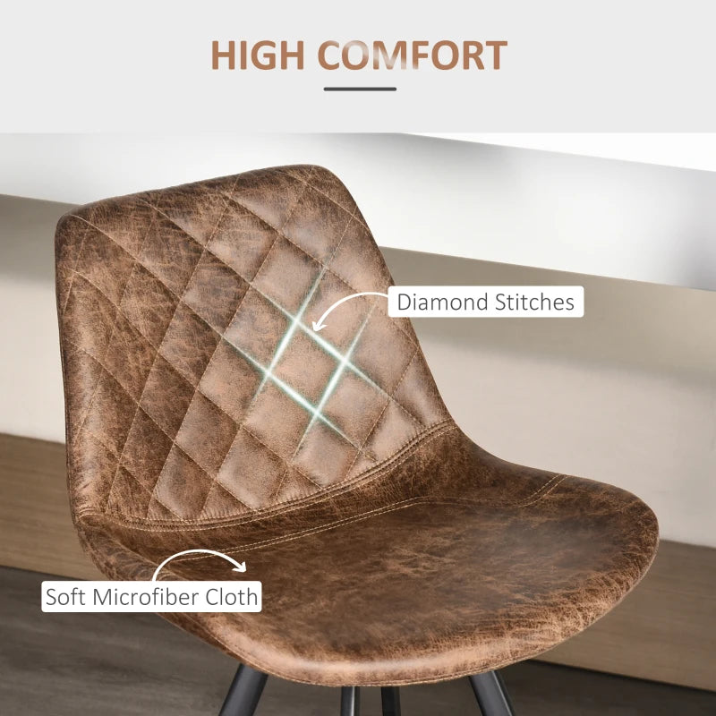 Set of 2 Vintage Microfiber Bar Stools - Comfortable Padded Tub Seats with Steel Frame & Footrest - Stylish Brown for Home & Cafe