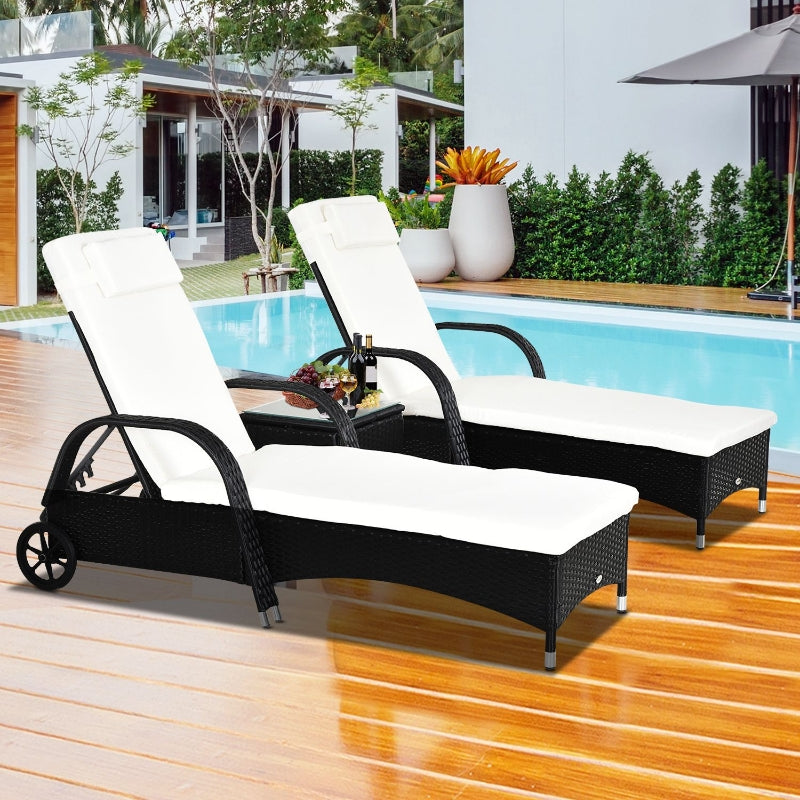 Black Rattan 2-Seater Sun Lounger Set with Side Table