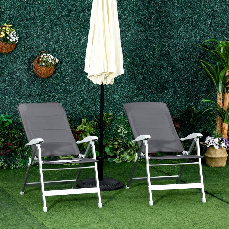 Grey Padded Folding Garden Chairs Set of 2 with Adjustable Back
