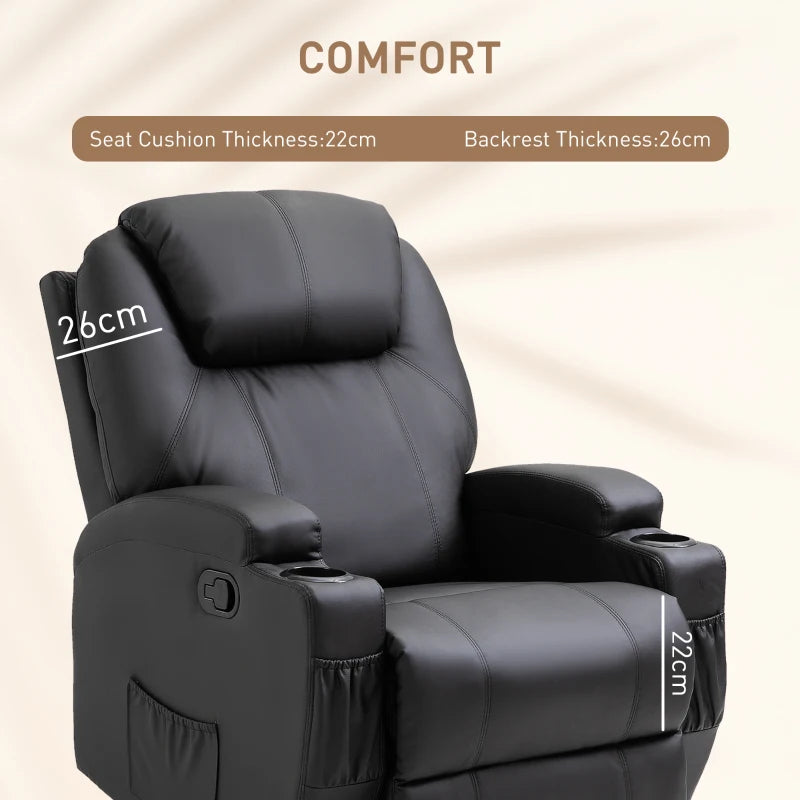 Recliner Massage Rocker Chair with 360° Rotation, 165° Recline, Adjustable Footrest, and Drink Holders for Living Room