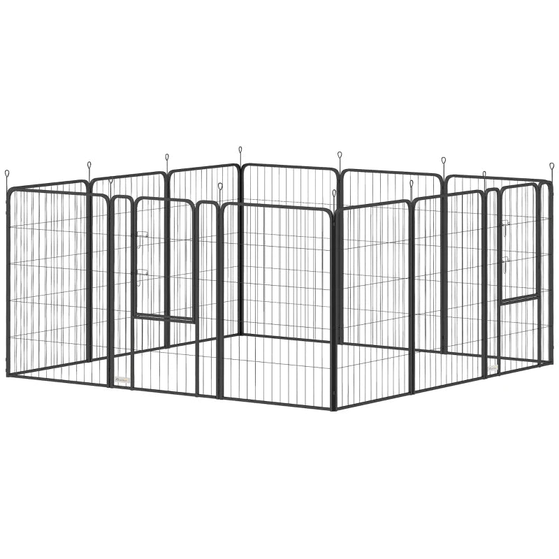 12 Panel Solid Dog Playpen with Doors for Large Dogs 100cm Tall Black