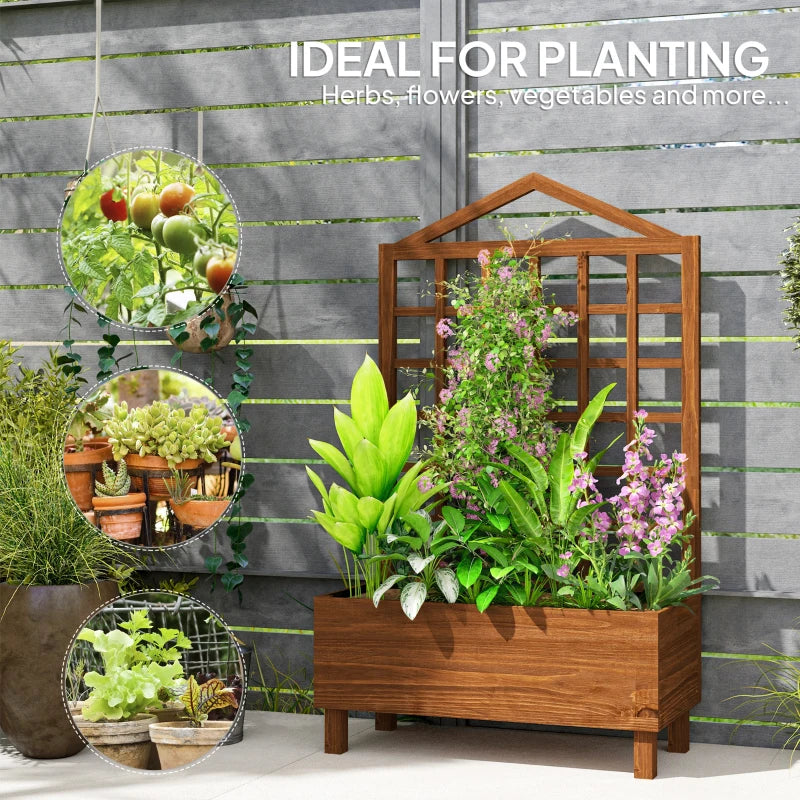 Wooden Garden Planters with Trellis for Climbing Vines