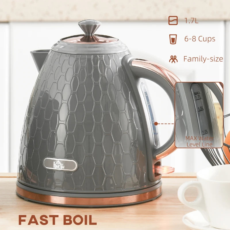 3kW Rapid Boil Grey Honeycomb Kettle - Stylish, Fast Boiling Electric Kettle for Home & Kitchen