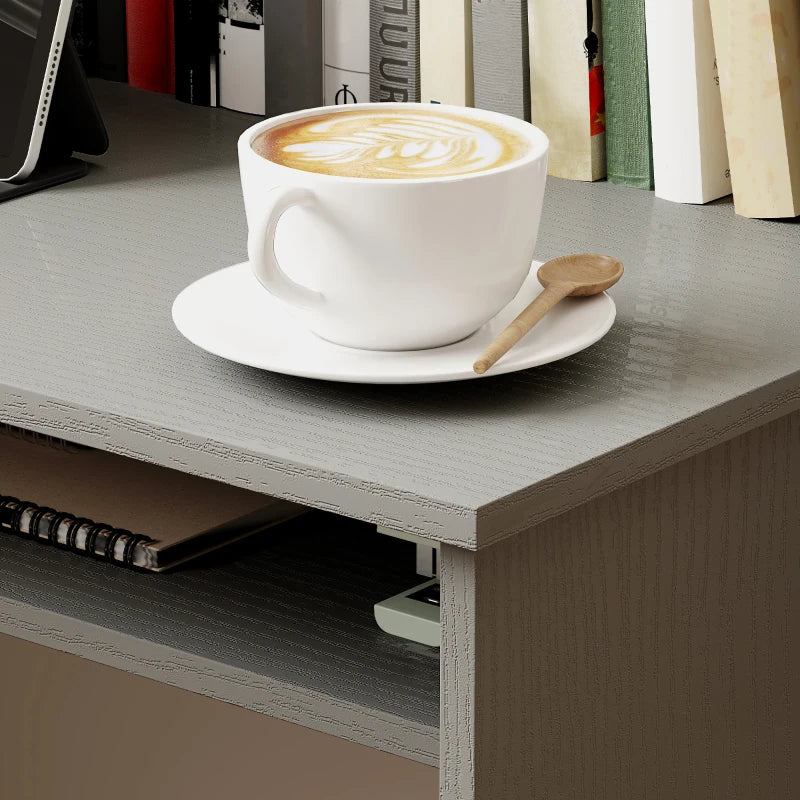 Modern Grey Computer Desk for Home Office - Small Writing Table with Storage Shelf, 90x50cm, Stylish & Functional