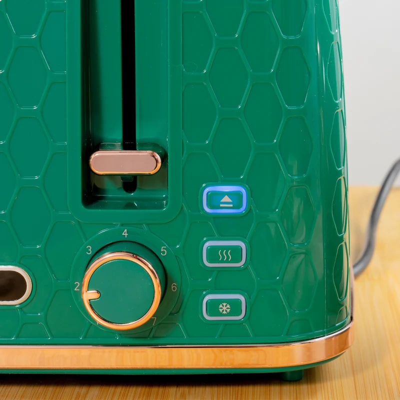Green Kettle and Toaster Set - 1.7L Fast Boil Jug Kettle & 4 Slice Toaster with 7 Browning Levels, UK Thermostat