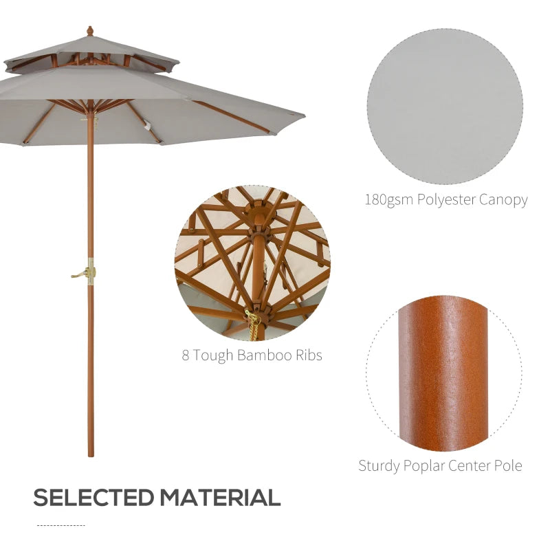 Grey Double Tier Patio Garden Umbrella 2.7m