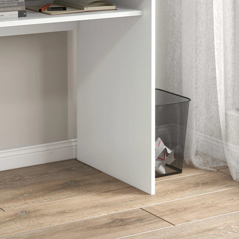 Modern White Wood Grain Computer Desk - Small Home Office Writing Table with Storage Shelf, 90 x 50cm