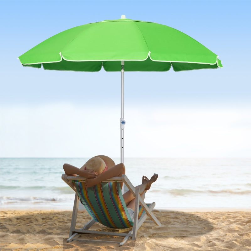 Green 2m Portable Beach Umbrella with Tilt and Adjustable Height