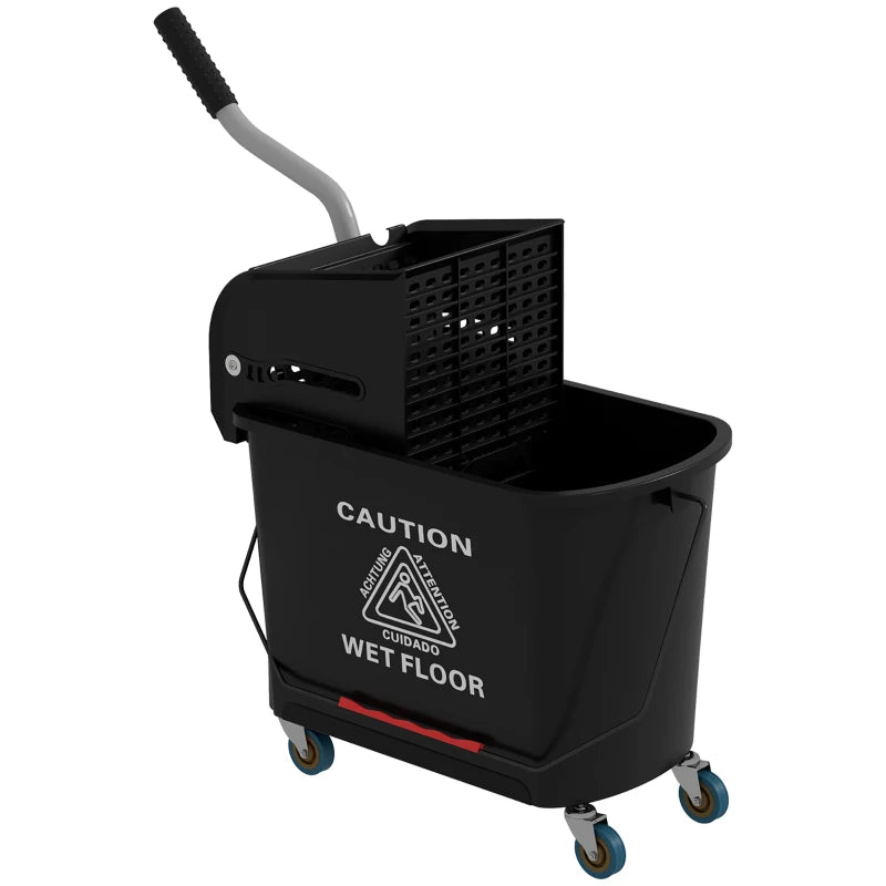 20L Compact Mop Bucket on Wheels with Water Separation Panel - Durable Black Cleaning Solution for Efficient Floor Care