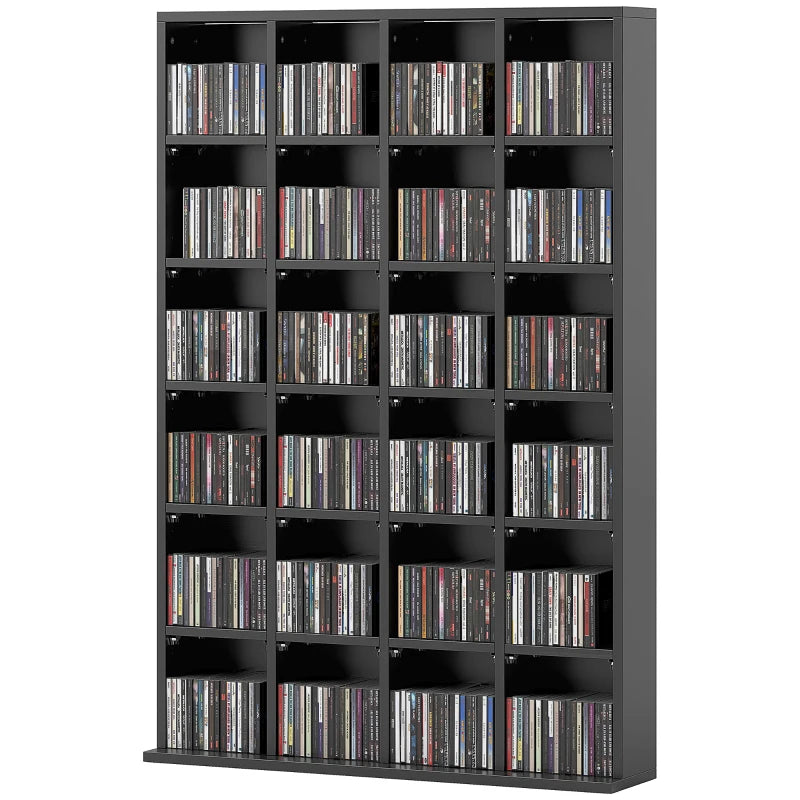 Adjustable CD Storage Unit with Shelves - 89 x 130.5 cm, Stylish Black Organizer for Media Collection