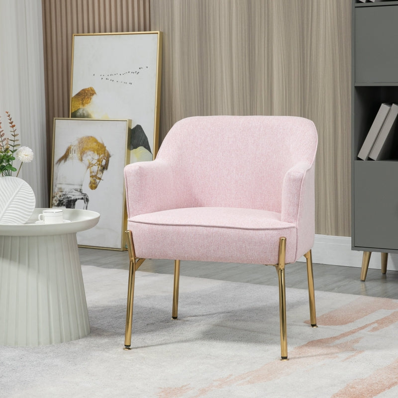Elegant Pink Accent Chairs with Gold Metal Legs - Soft Padded Living Room and Bedroom Armchairs, Set of 2