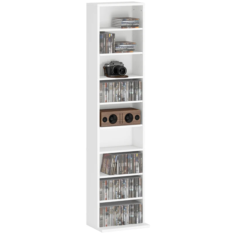 Stylish 260 Narrow CD Storage Unit in White - Space-Saving Organizer for CDs, DVDs, and Media Collections
