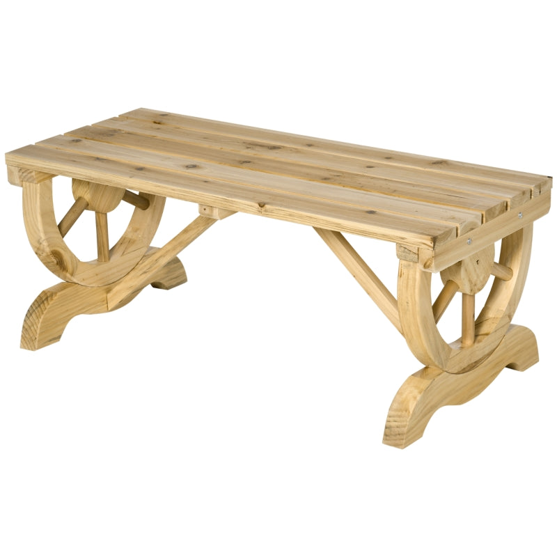 Rustic Wooden 2-Person Garden Bench with Wheel Legs, Natural Wood Finish