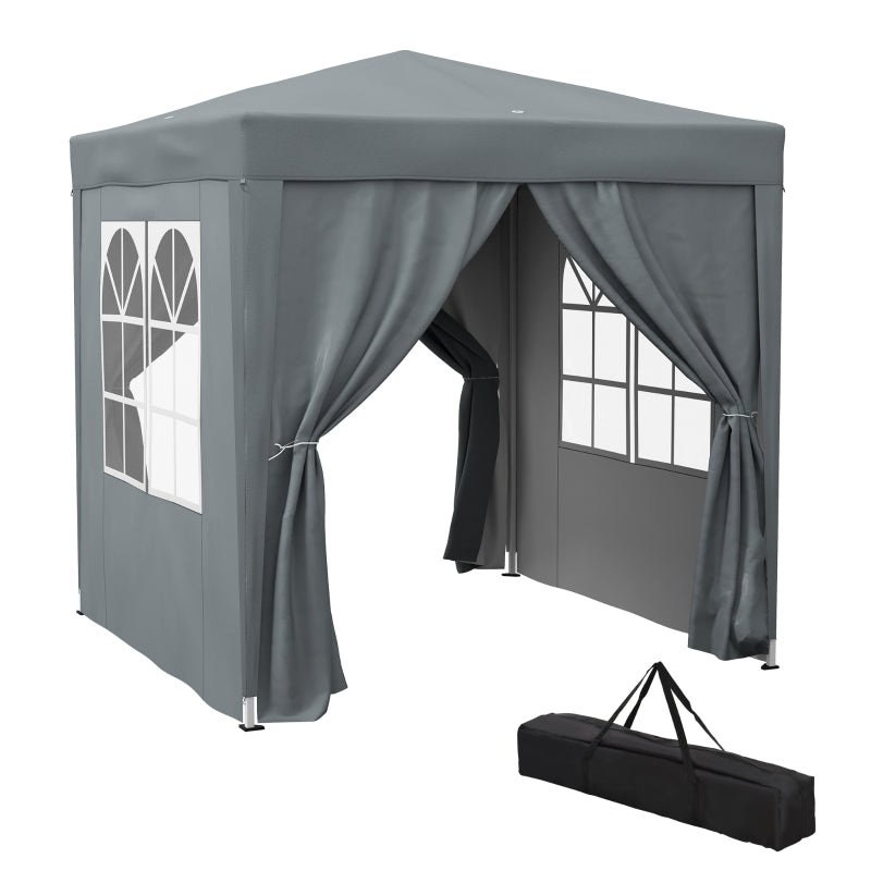 Grey Pop Up Garden Gazebo Tent with Walls and Windows, 2m x 2m