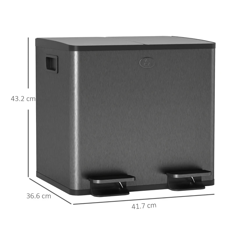 30L Dual Compartment Stainless Steel Trash Bin with Deodoriser Holders - Stylish Black Waste Solution for Home & Office