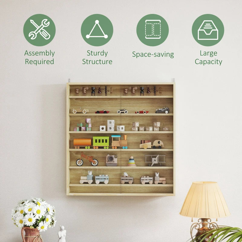 Elegant Oak Six Shelf Display Cabinet with Glass Doors - Perfect for Home Decor and Storage Solutions