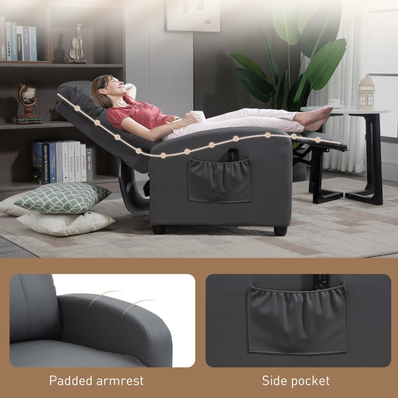 Massage Recliner Armchair in Grey Faux Leather with Adjustable Leg Rest and Side Pocket for Living Room