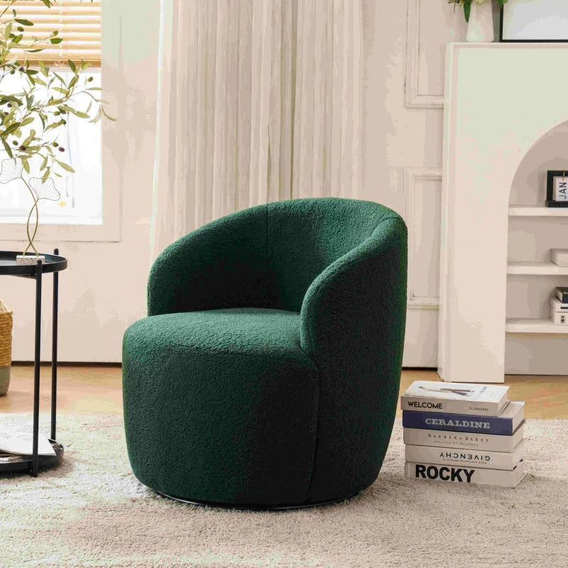 Ergonomic Dark Green Swivel Armchair with 360° Rotation for Reading Room, 64x64x71 cm