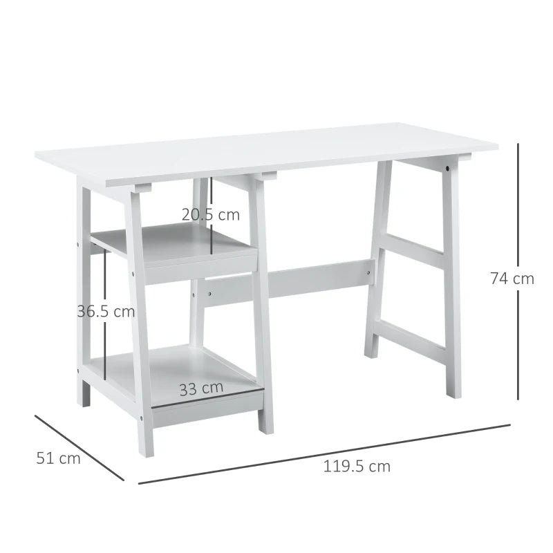 Compact White Computer Desk with Storage Shelves - Study Table & PC Workstation for Home Office, Easy Assembly, 120x51cm