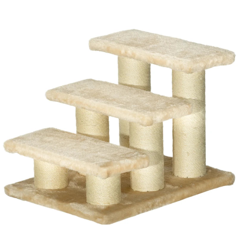 3-Step Pet Stairs Ladder for Cats & Dogs - Climb Easily to Cat Tree - Beige Pet Ramp