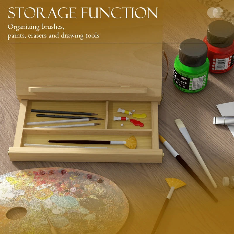 Vinsetto Portable Wooden Table Easel Box with Storage - Folding Artist Easel in Natural Finish for Painting and Drawing