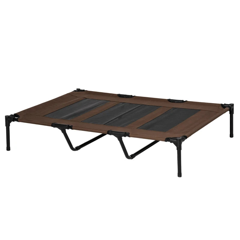 XXL Raised Dog Bed - Cooling Elevated Pet Cot with Breathable Mesh for Indoor/Outdoor Use - Brown, 122x92x23cm