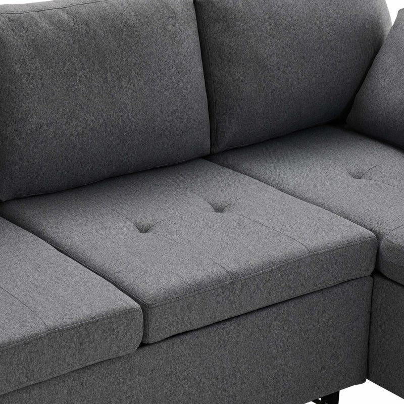 L-Shaped Linen Look Corner Sofa Bed with Storage, 3 Seater Pull-Out Settee, Grey, 212x141x87.5 cm