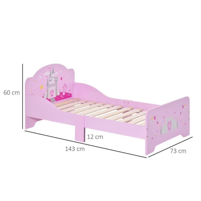 Kids Princess Castle Bed with Side Rails - Pink Home Furniture for Ages 3-6, 143x73x60 cm