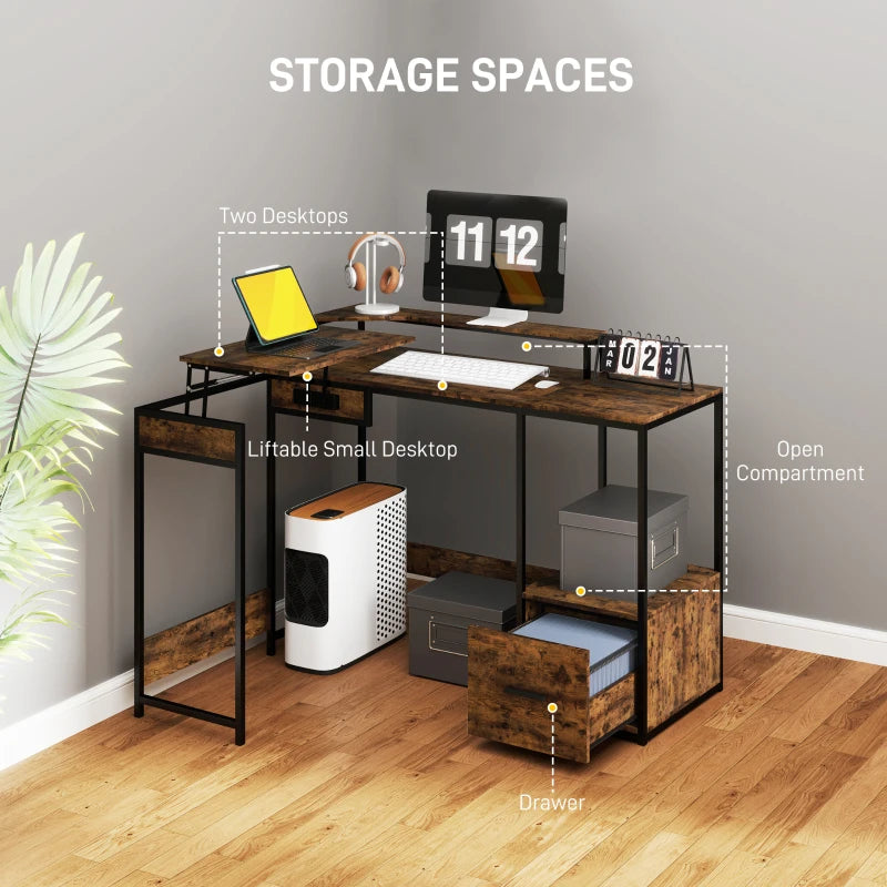 Industrial 'L' Shaped Multi-Work Desk in Brown - Stylish and Functional Home Office Furniture for Productivity