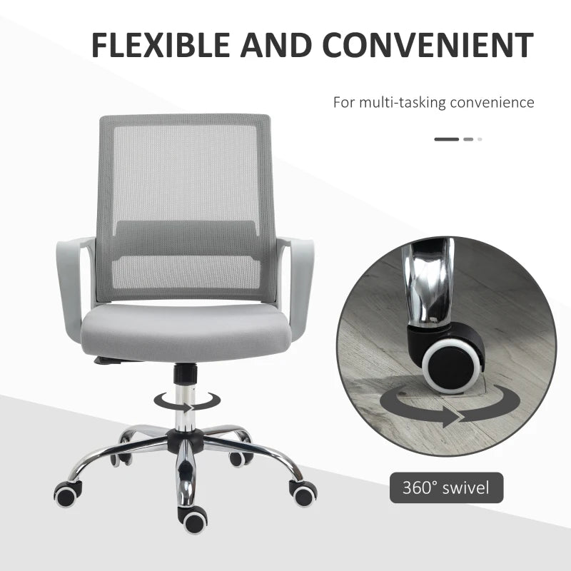 Vinsetto Ergonomic Mesh Office Chair Adjustable Height Armrest 360 Degree Swivel Castor Wheels Grey