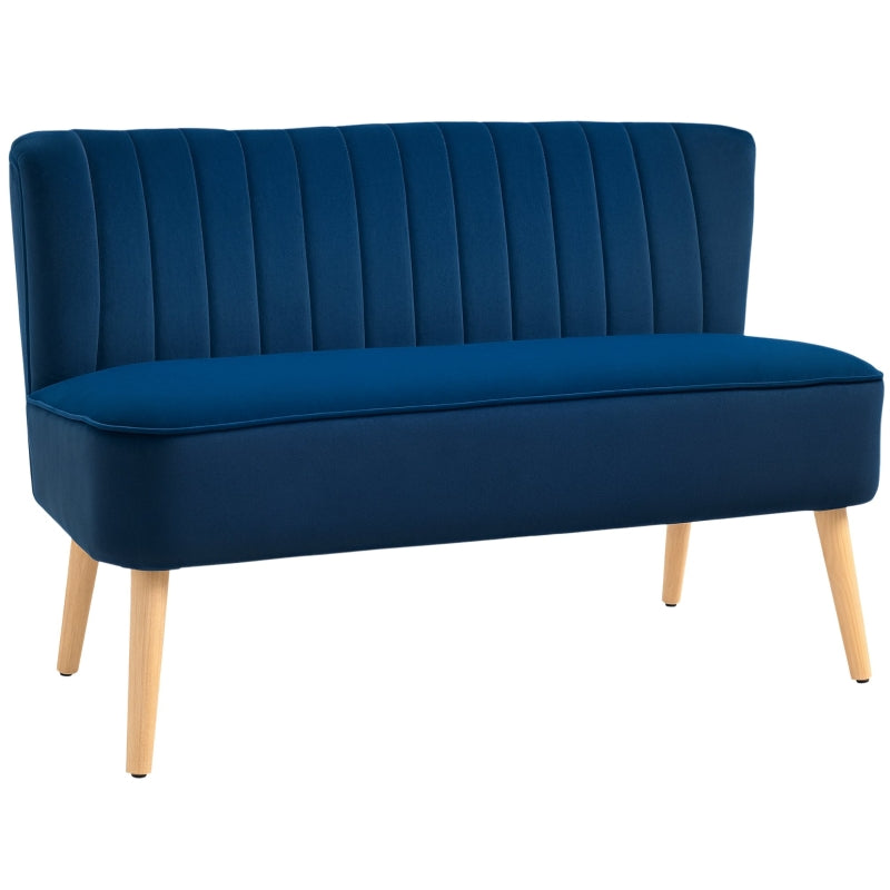 Modern Velvet Double Seat Sofa with Wood Frame and Foam Padding - Soft, Comfortable, Compact Couch in Blue