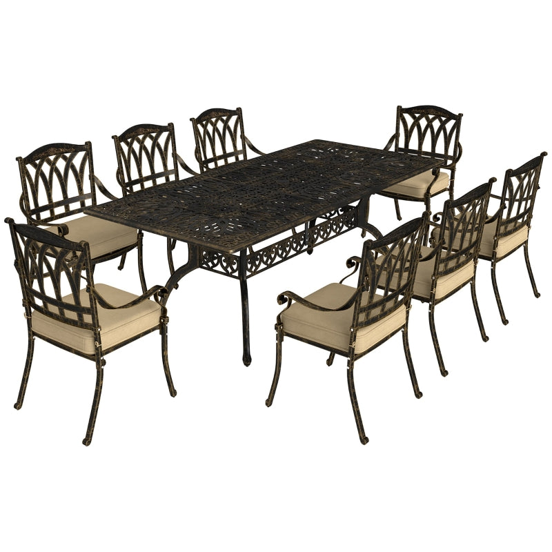 Nine-Piece Bronze Tone Cast Aluminium Garden Dining Set - Outdoor Furniture, Large Size