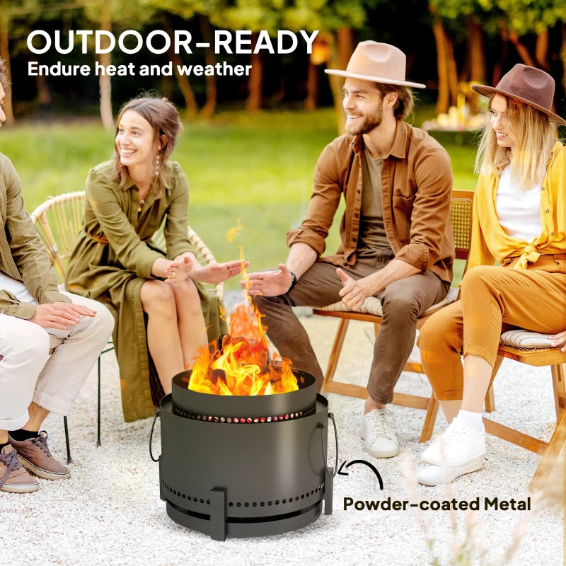 Portable Smokeless Fire Pit with Ash Catcher, 37cm Wood Burning Firepit for Garden Camping