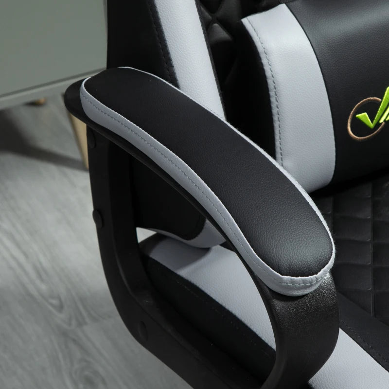 Vinsetto Gaming Chair - Ergonomic Computer Desk Chair with Lumbar Support, Faux Leather, Headrest & Swivel Wheels - Black Grey