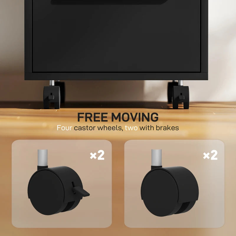 Secure Black Three-Drawer Locking Filing Cabinet for Home Office - Stylish Storage Solution for Documents and Files