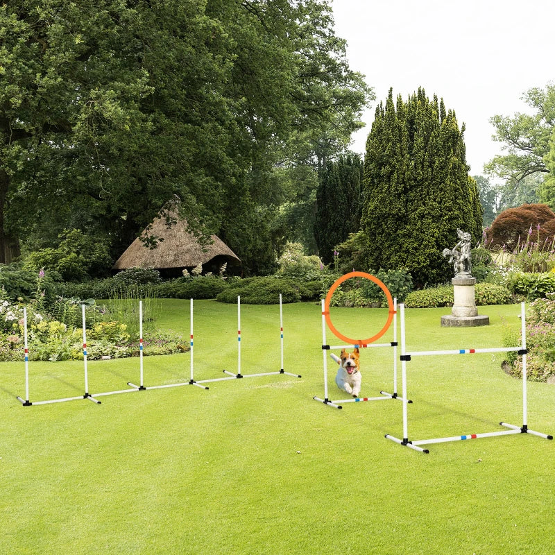3 Piece Adjustable Pet Agility Training Set - Dog Play Equipment for Jumping, Running & Obedience (Pole, Hoop, Hurdle)