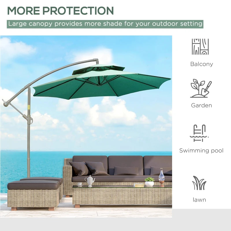 Green Double Tier Cantilever Patio Umbrella with Crank Handle