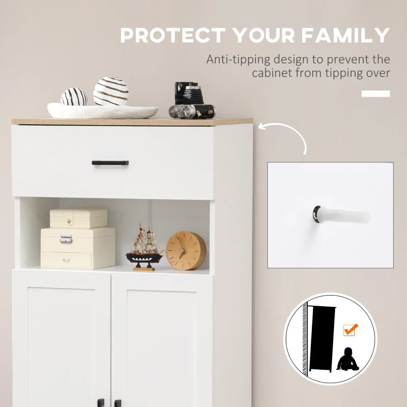 Nordic Freestanding Kitchen Cupboard - 130cm White Storage Cabinet with Drawer & Open Countertop for Living & Dining Room