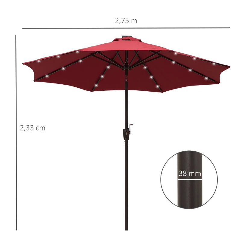 Red Solar LED Light Patio Umbrella with Hand Crank