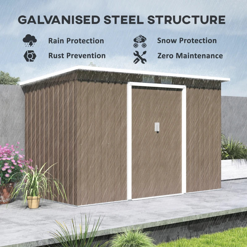 Light Grey Woodgrain 9ft x 4ft Metal Garden Shed with Ventilation & Foundation Kit