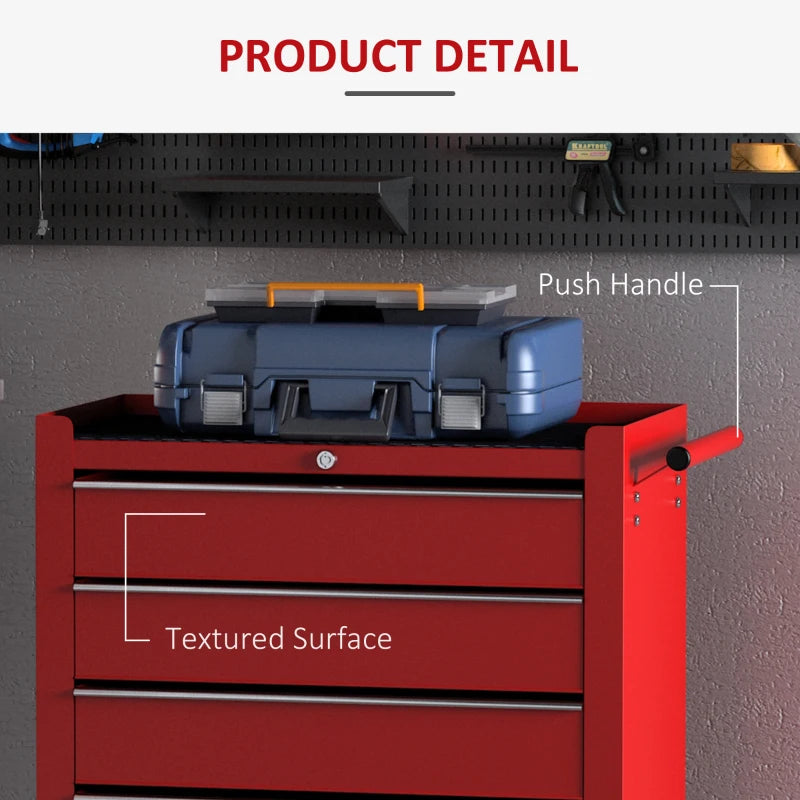 Red Lockable 5 Drawer Tool Chest on Wheels