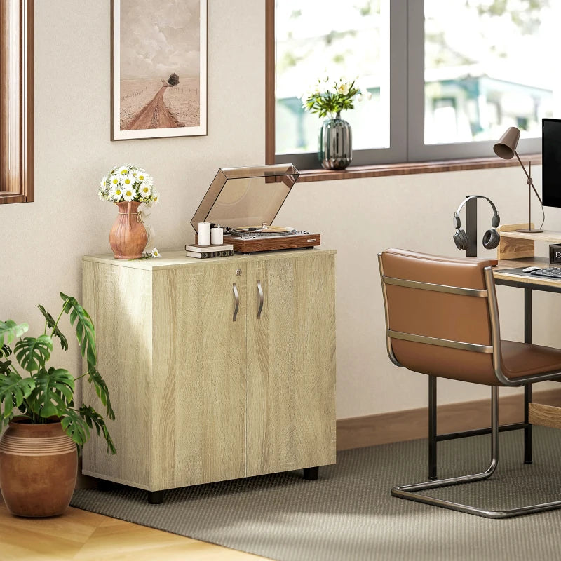 Vinsetto Two-Tier Locking Office Storage Cabinet - Stylish Oak Finish for Secure Organization and Modern Workspace