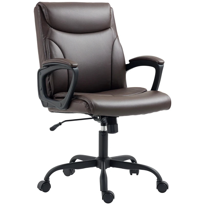 Executive Faux Leather Office Chair - Height Adjustable, Swivel Wheels, Tilt Function - Brown Desk Chair for Home Office & Study