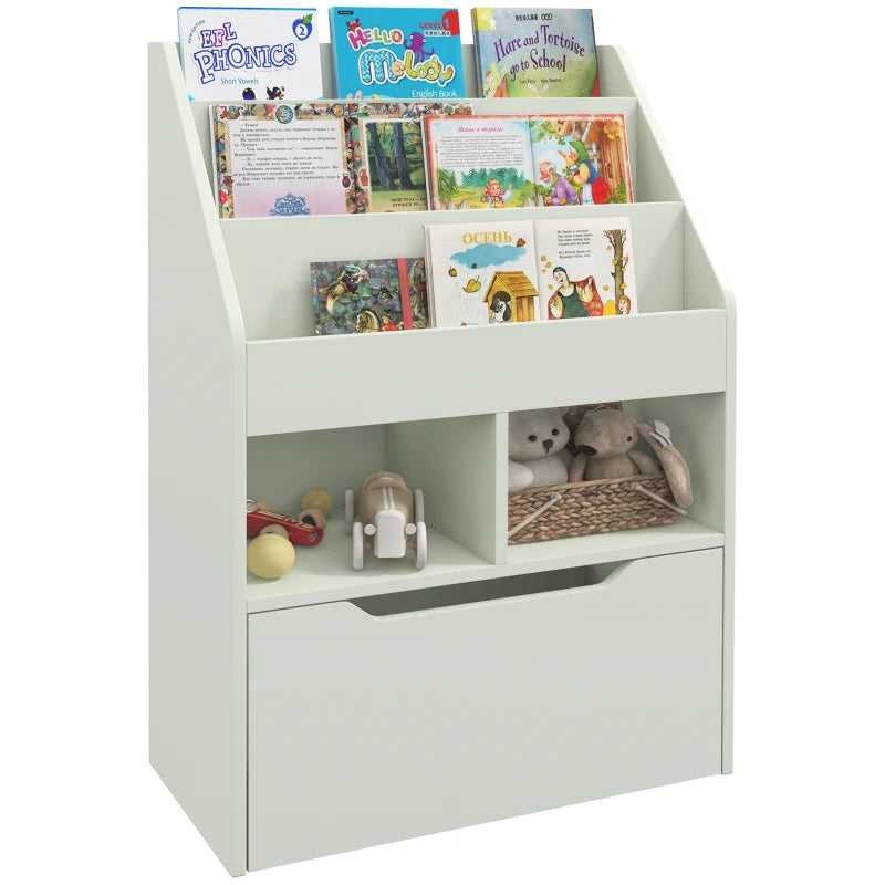 Kids Bookshelf & Toy Organizer with Storage Drawer on Wheels - Green, Perfect for Playroom & Nursery