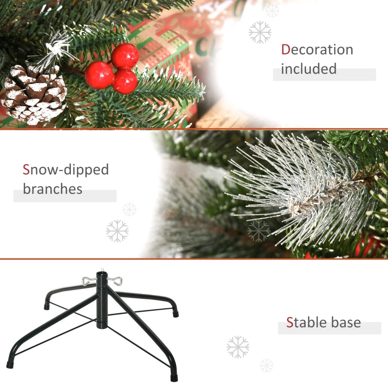 4FT Snow Dipped Christmas Pencil Tree with Red Berries & White Pinecones - Foldable Holiday Decoration for Home Parties